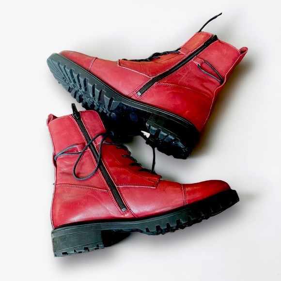 Mark Jenkins Red Leather Combat Boots Size 7 - Picture 1 of 14